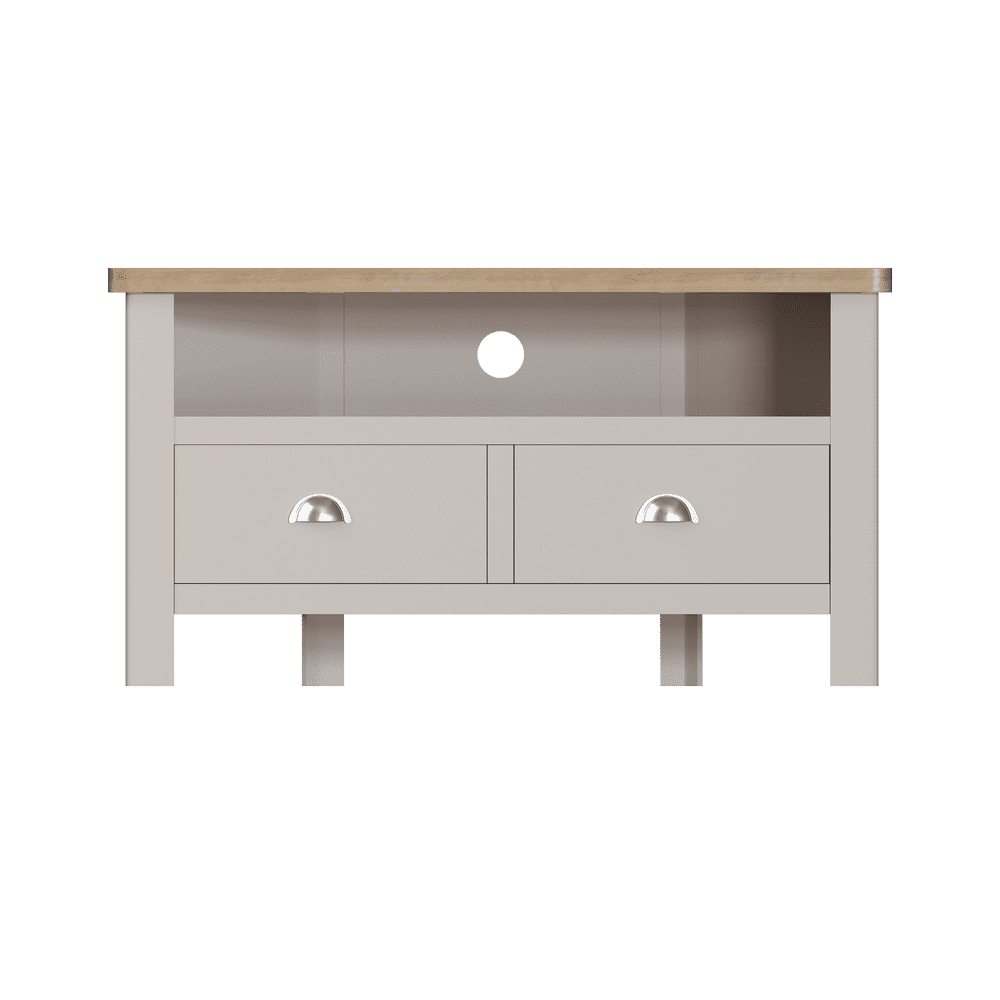 Cranleigh Corner TV Unit TV stand with two drawers and shelf.