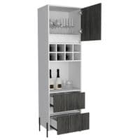 Dallas Two Tone Tall Bar Cabinet | Tall cabinet with cupboard, wine rack and glass storage.