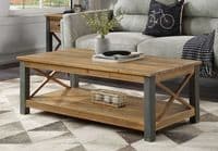 Downtown Chic Coffee Table|Large rectangular open coffee table with shelf.