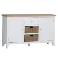 Earnley Dove White and Washed Oak Large Sideboard with Wicker Drawers