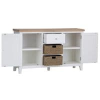 Earnley Dove White and Washed Oak Large Sideboard with Wicker Drawers