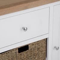 Earnley Dove White and Washed Oak Large Sideboard with Wicker Drawers
