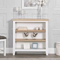 Earnley Dove White and Washed Oak Small Wide Bookcase