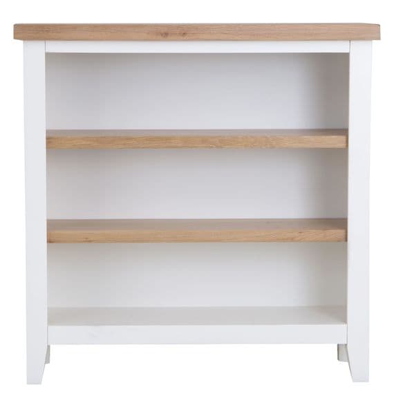 Earnley Dove White and Washed Oak Small Wide Bookcase