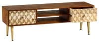 Edisa TV Stand | Large TV unit with two honeycomb effect drawers and two open shelves.