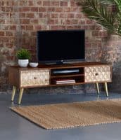 Edisa TV Stand | Large TV unit with two honeycomb effect drawers and two open shelves.