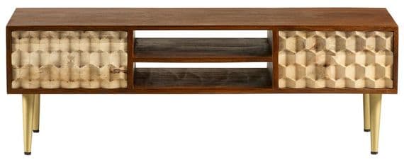 Edisa TV Stand | Large TV unit with two honeycomb effect drawers and two open shelves.