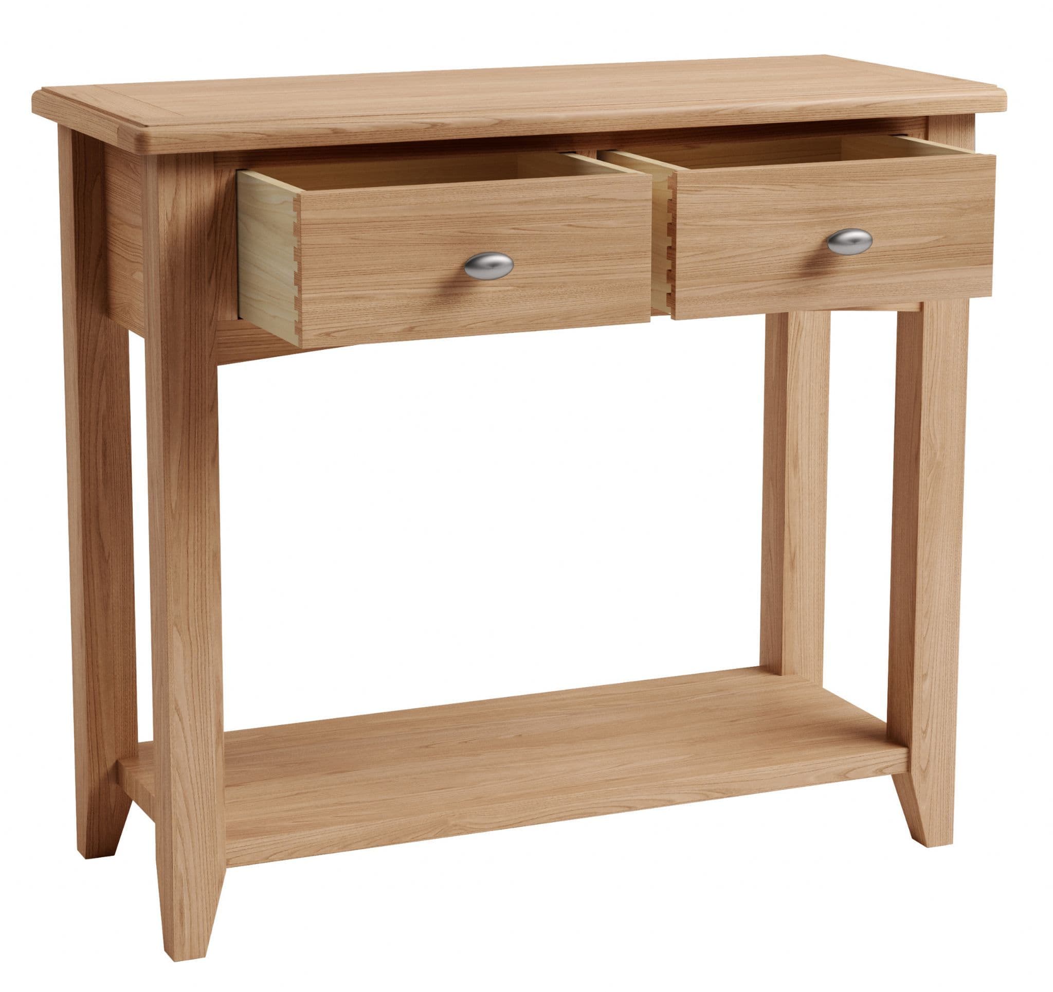 Greenwich Light Oak Console Table with Two drawers and Shelf