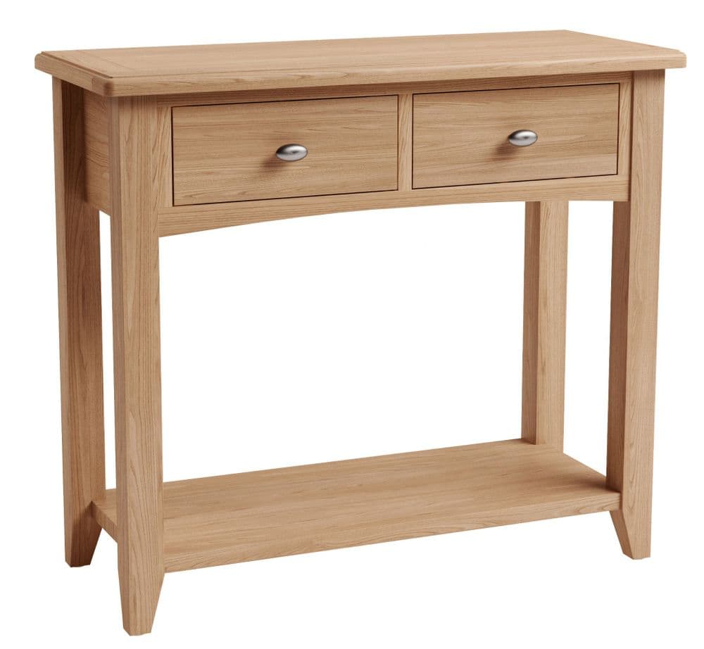 Greenwich Light Oak Console Table with Two drawers and Shelf