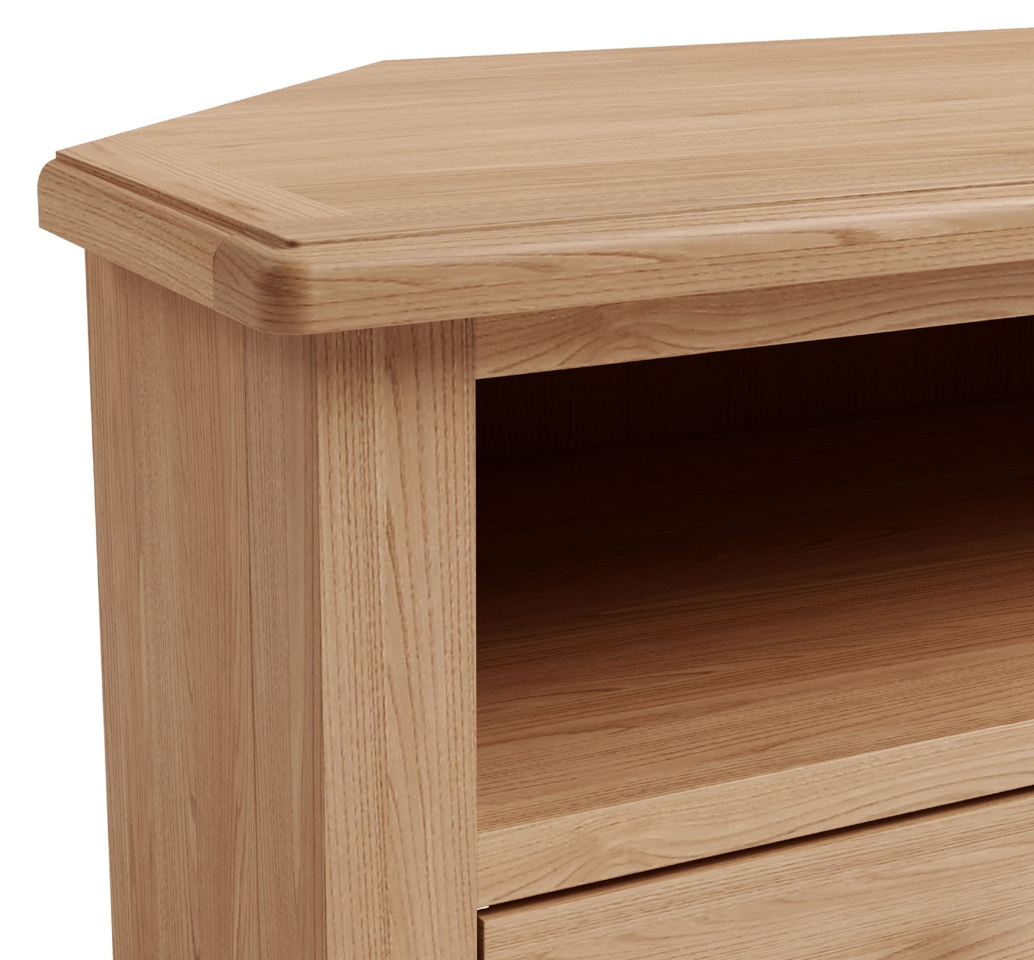 Greenwich Light Oak Corner TV Unit with Two Drawers and Shelf