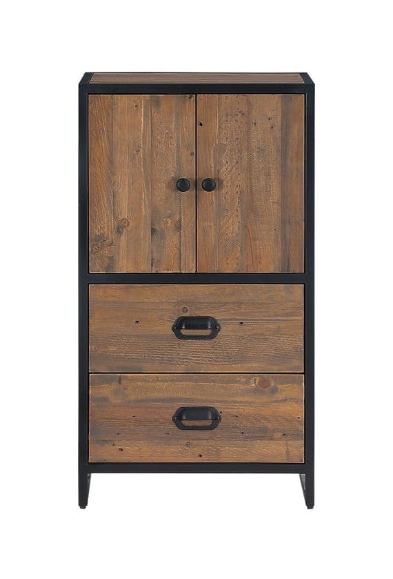 Kooky Reclaimed Wood and Steel Modular Medium Two Door Cupboard with Two Drawers