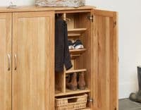 Monaco Three Door Wide Shoe Cupboard for 20 Pairs of Shoes made from Solid Oak