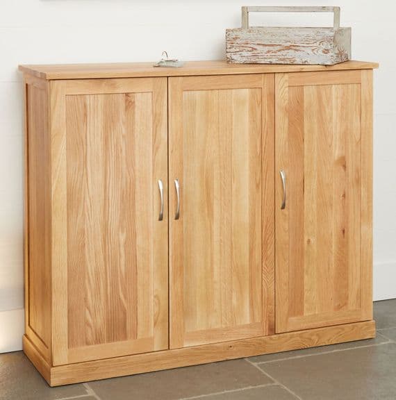 Monaco Three Door Wide Shoe Cupboard for 20 Pairs of Shoes made from Solid Oak