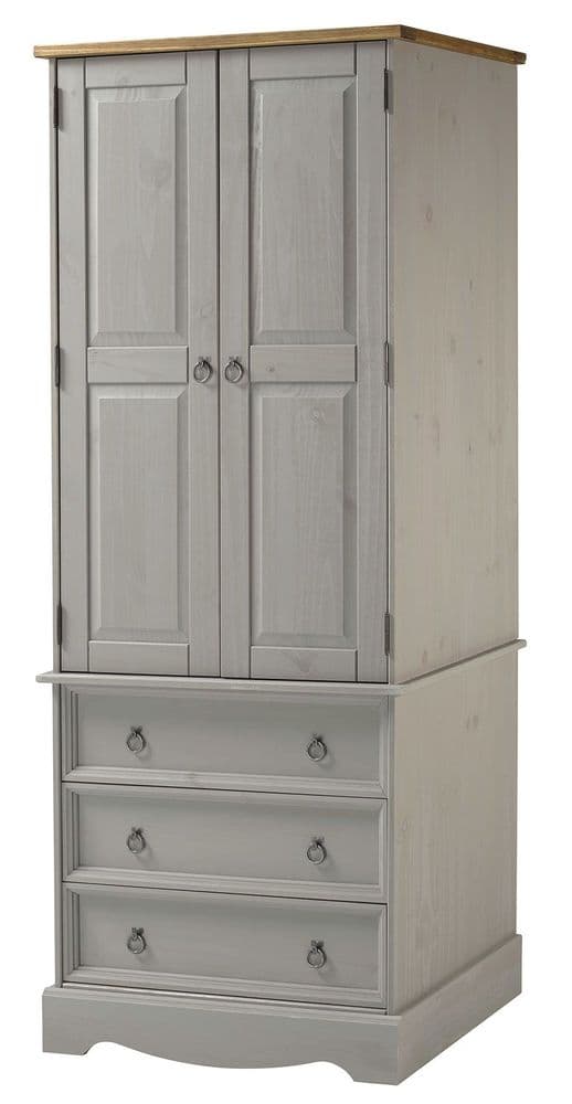 Premium Corona Solid Pine Grey Wash 2 Door 3 Drawer Combination