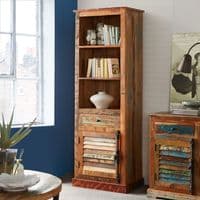 Shoreline Tall Narrow Bookcase | Tall narrow bookcase with cupboard, three shelves and drawer.