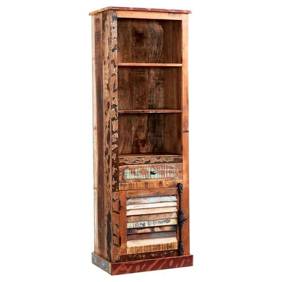 Shoreline Tall Narrow Bookcase | Tall narrow bookcase with cupboard, three shelves and drawer.