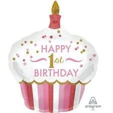 Happy 1st Birthday Pink Supershape Foil Balloon
