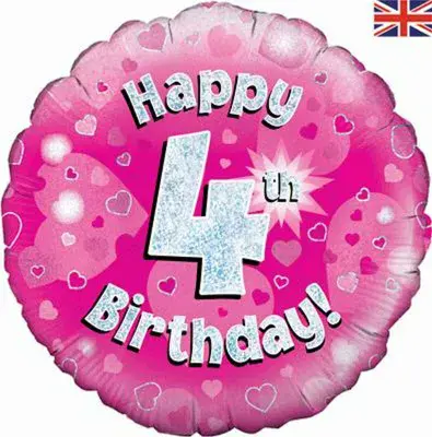 Holographic Pink 4th Birthday Foil Balloon - 18