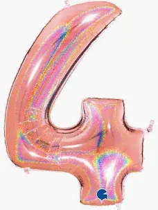 Rose Gold Glitter Holographic Number 4 Foil Balloon