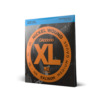 D'Addario XL-Series Nickel Wound 50-105 Bass Guitar Strings, Medium Scale (EXL160M)