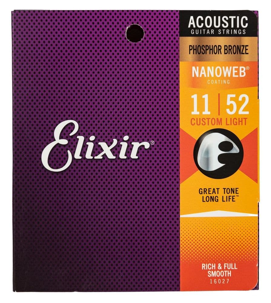 Corde Chitarra Acustica Elixir Nanoweb Bronzo Fosforoso Custom Light 11-52 - 2 Pack