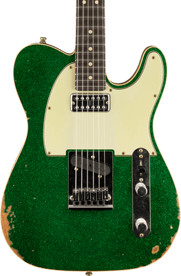 Fender Custom Dual Stack HS Tele Relic, 3A, Fingerboard, Green Sparkle Top with Natural Body