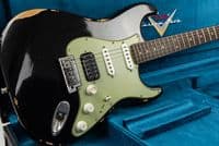 Fender Custom Shop Custom Deluxe HB S-1 Strat Relic with Closet Classic Hardware, 3A, Black
