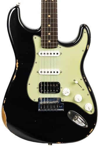 Fender Custom Shop Custom Deluxe HB S-1 Strat Relic with Closet Classic Hardware, 3A, Black