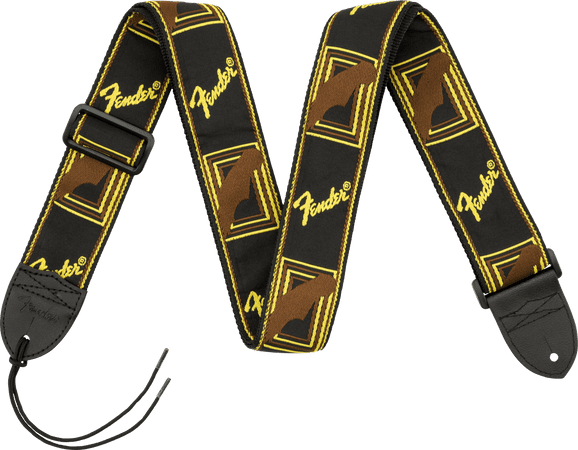Fender Monogrammed Strap, Black/Yellow/Brown, 2