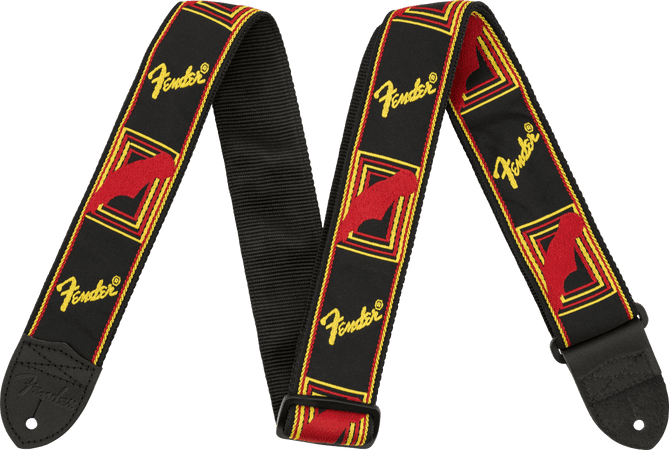 Fender Monogrammed Strap, Black/Yellow/Red, 2