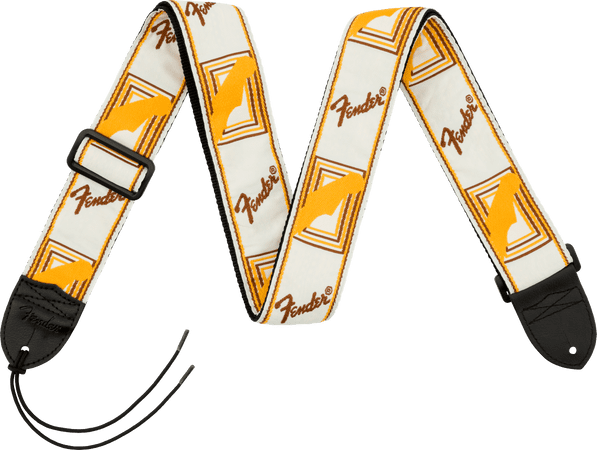 Fender Monogrammed Strap, White/Brown/Yellow, 2