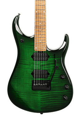 Musicman JP15 - Green Tiger Eye Flame - Figured Roasted Maple/Maple - No Pickguard