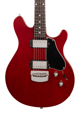 Musicman Valentine HH – Cherry - Roasted Figured Maple/Rosewood - Black PG -  Chrome Hardware
