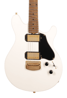 Musicman Valentine HH – Ivory White - Roasted Figured Maple/Maple - Black PG -  Gold Hardware