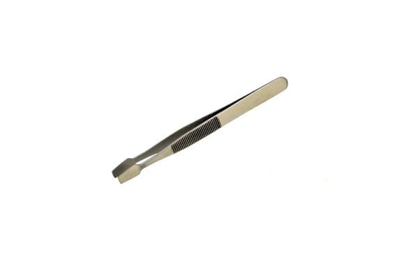 120mm Stainless Steel Tweezers, Bent/Curved 4mm Wide Flat End. S7148
