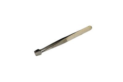 120mm Stainless Steel Tweezers, Bent/Curved 6mm Wide Flat End. S7146