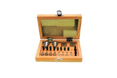 31 Piece Engraving Block Attachment Set in a Wooden Storage Box. J2069