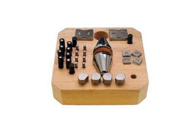 31 Piece Engraving Block Attachment Set on a Wooden Base Storage Stand. J2047