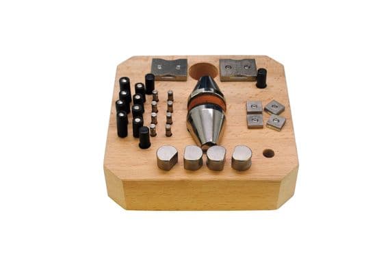 31 Piece Engraving Block Attachment Set on a Wooden Base Storage Stand. J2047