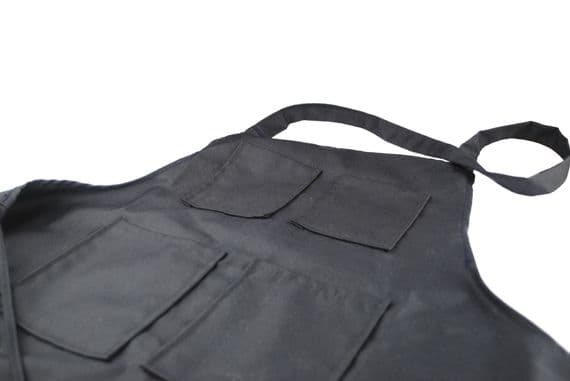 Apron, Light Weight, Black, with 4 Pockets. J1136