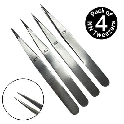 Bargain Pack of 4 NN Tweezers, Pointed Tips, Stainless Steel. S7935