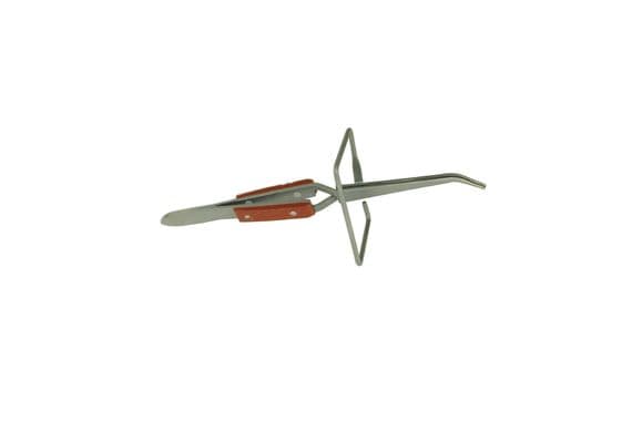 Bent Nose Insulated Self Locking/Closing Soldering Tweezers with Stand. S7634