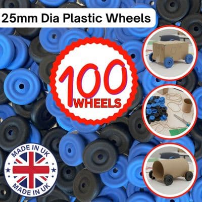Bore Wheels, Bag of 100, 25mm dia with a 4mm Bore Hole, Schools, Crafts, Projects. S7338B