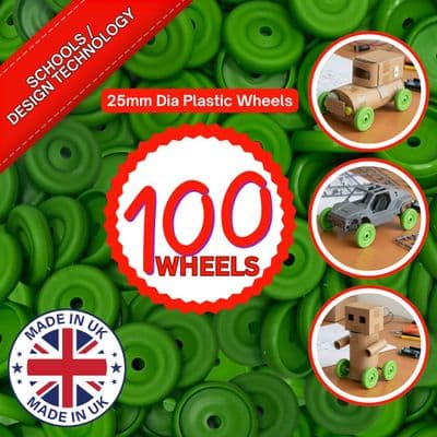 Bore Wheels, Bag of 100, 25mm dia with a 4mm bore. Schools, Crafts, Design, Technology. DIY S7339