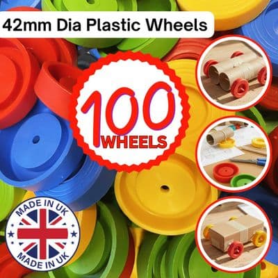 Bore Wheels, Bag of 100, 42mm dia with a 4mm Bore Hole, Schools, Crafts, Projects. S7085B