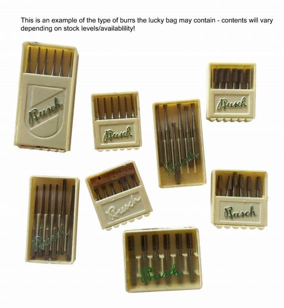 BURRS, OLD STOCK/CLEARANCE ITEMS BUSCH BURRS LUCKY BAG, MIXED, 8 PACKS. B0002