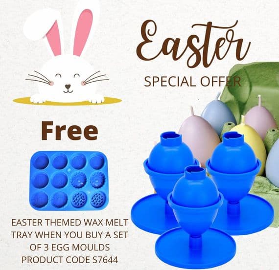 Candle Mould Egg/Oval Shaped with Base/Stand, Set x 3, UK Made. S7644