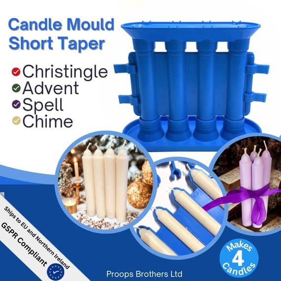 Candle Mould, Short Tapered/Small Dinner/Christingle/Advent/Chime, Makes 4, 4