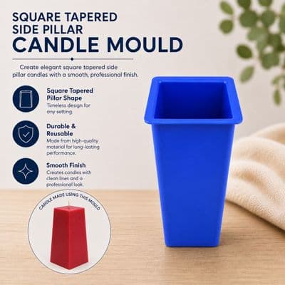 Candle Mould Square Tapered Side Pillar, Square Top, 60 x 60 x 120 mm UK Made. S7506