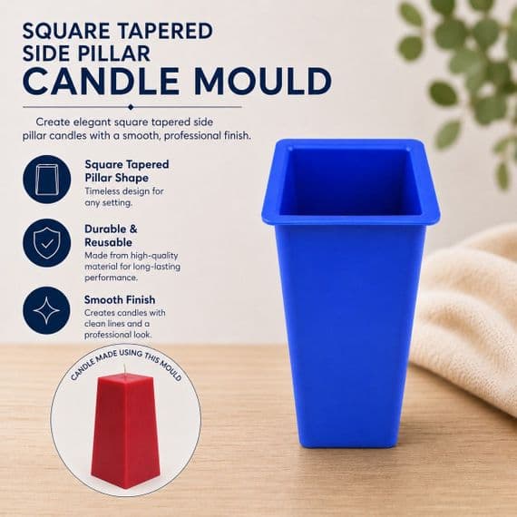 Candle Mould Square Tapered Side Pillar, Square Top, 60 x 60 x 120 mm UK Made. S7506